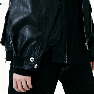 Veste en cuir PU gaufré Doger pour homme, style motard, bomber de course, zippée, pour l'hiver - Product Image 4