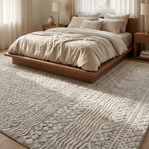 Alfombra Rectangular DECORDEC Azure Link, Color Crema Azul, Lana, Hecha a Mano, Antideslizante, Ecológica, Pelo Mediano, Patrón Geométrico Curvo - Product Image 3