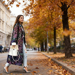 Vente flash sur les manteaux longs streetwear pour femmes Temu, motif paisley vibrant, coupe ample, manteau tendance pour femmes. - Product Image 4