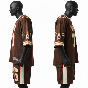 Ensemble maillot et short de football pour homme, 160 GSM, polyester mesh premium, marron crème orange, panneau latéral, logo personnalisé pour ensemble homme - Product Image 3