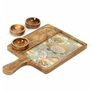 Plateau de service en bois Aqdus Saleem avec bol en céramique - Design rond moderne du milieu du siècle, artisanal, vente en gros - Product Image 1