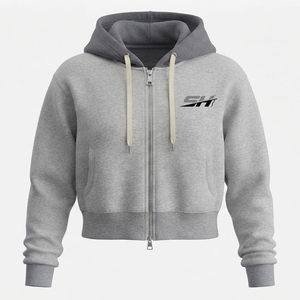 Sudadera Corta de Mujer con Capucha, Estilo Casual y Elegante, Hombros Caídos, Transpirable, Ecológica, de Felpa Tejida - Product Image 1