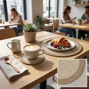 Sustainable Handmade <b>Woven</b> Placemat and <b>Coaster</b> Set Reusable Fabric Dining Table Mats Wholesale OEM - Product Image 6