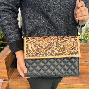 Wholesale Custom Luxury Hand Tooled Leather Crossbody Bag Quilted Shoulder Bag Women's High Quality Cow Leather Clutch <b>Handbags</b> - Product Image 3