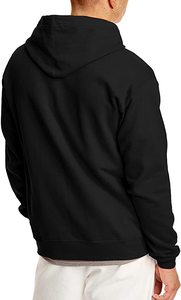 Sweat-shirt à capuche pour homme, couleur unie noire, coton, tissu molletonné français, fermeture éclair sur le devant, coupe décontractée, vêtement d'automne - Product Image 4