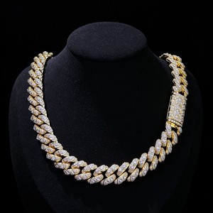 Collar de Cadena Cubana de Plata de Ley 925 con Moissanita, Chapado en Oro, Engaste de Garra Redondo Brillante, Joyería de Compromiso Estilo Hip Hop - Product Image 1