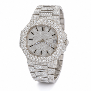 Reloj de Lujo para Hombre, con Cristales, de Acero Inoxidable, Cuarzo Analógico, Esfera Cuadrada con Diamantes Personalizados y Visualización de Fecha - Product Image 2