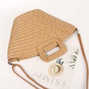 Ignite your daily fashion sense with this trendy Natural yarn bag styled with a spacious shape and a rigid <b>top</b> handle now - Product Image 2