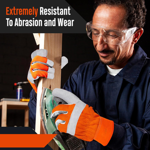 Guantes de trabajo de cuero vacuno de alta resistencia para operación de equipos de construcción, paisajismo y proyectos de bricolaje. - Product Image 5