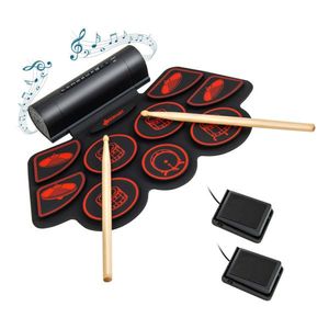 Beginner-Friendly 9 Pad Electric <b>Drum</b> Set with MIDI USB Connection & Dual Stereo Speakers Black & Red Color Scheme - Product Image 1