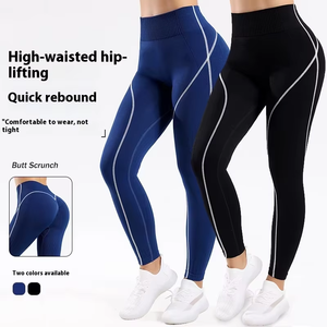 Pantalons de yoga pour femmes, pantalons de yoga côtelés à taille haute, vêtements de fitness à blocs de couleur très vendus, collants sans couture avec logo - Product Image 6