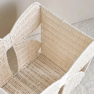 Paper Fiber <b>Storage</b> <b>Basket</b> With Bow Details Sustainable Organizer <b>Basket</b> Decorative Bin Perfect For Nursery Bedroom Home Decor - Product Image 3