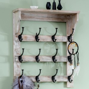 Handcrafted Mango Wood <b>Wall</b> Coat Rack with Iron <b>Hooks</b> - Rustic Home Decor - Product Image 4