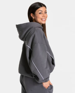 Conjunto Deportivo de Invierno para Mujer, 2 Piezas, con Capucha, Estilo Punk Grisáceo, 100% Algodón, Ecológico, con Ribete en Contraste - Product Image 2