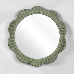 Miroirs décoratifs mignons pour chambre et salle de bain, pièces d'appoint en rotin naturel tressé à la main avec bord festonné - Product Image 1