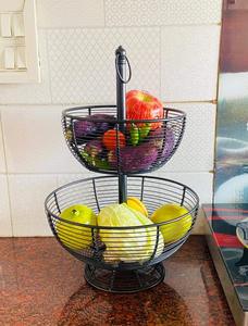 2-Tier Metal Black Wire Multipurpose Detachable Kitchen Storage <b>Basket</b> for Fruits <b>Vegetables</b> Snacks & Counter Organizer - Product Image 2
