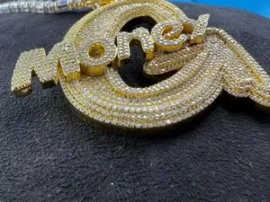 Pendentif personnalisé pour homme en moissanite véritable de 3 carats, coupe ronde, plaqué or jaune 14 carats - Product Image 4