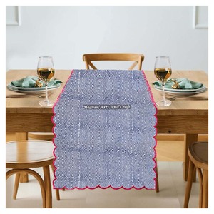 Indian High Quality Bohemian Block Print Thicken Cotton Fabric Hand Embroidery Edge <b>Wedding</b> Restaurant <b>Table</b> <b>Runner</b> Home - Product Image 4
