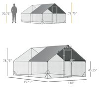 Nouvelle Grande Cage de Poulailler en Acier Inoxydable 10 x 13 x 6,5 pieds avec Porte Verrouillable et Couverture, Facile à Utiliser, pour Extérieur/Jardin, Argent