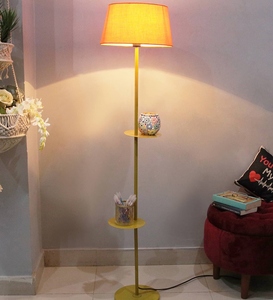 Lampe sur pied de luxe en coton orange Midwest avec abat-jour et base métallique, OEM ODM, faible MOQ, prix usine, vente en gros, approvisionnement en vrac - Product Image 3
