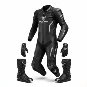 Ensemble tout-en-un, combinaison en cuir de moto personnalisable, gants longs avec protections, bottes de protection pour la piste - Prix d'usine - Product Image 4