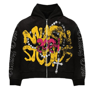 Custom Heavyweight Cotton Rhinestone Hoodie and Sweatpants Set High Quality Streetwear Unisex Graphic <b>Tracksuit</b> - Product Image 2
