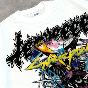 T-shirts à manches courtes en coton tricoté 100% avec impression graphique surdimensionnée, sérigraphiés, grande taille, style streetwear, col rond, tendance - Product Image 5