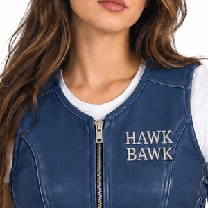Chaleco Corto de Cuero para Mujer, Talla Grande, Sin Mangas, Cierre Frontal, Bolsillos Laterales, Logotipo Hawk Bawk, Cierre de Cremallera Frontal, Bolsillos Laterales, Cordones - Product Image 4