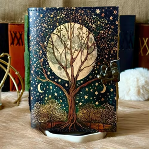 400 Page Printed Leather Grimoire Tree Life Spell <b>Book</b> <b>Shadows</b> Celestial Blank Journal 7x5 Inch Vintage Witchcraft Gift Him Her - Product Image 5