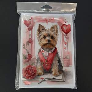 Yorkshire Terrier Valentine Roses Whimsical A7 Tamaño 5x7 Tarjetas de notas en blanco Paquete 8 Tarjetas de felicitación con sobres - Product Image 3