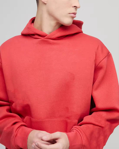 Conjunto de Sudadera con Capucha y Pantalones Deportivos de Felpa 100% Algodón, Color Rojo Sólido, Hombros Caídos, Corte Regular, Ropa Deportiva de Invierno, Estilo Urbano, Precio de Fábrica - Product Image 5