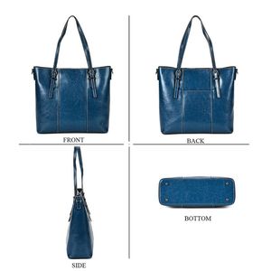 Women's Genuine Leather Tote <b>Bag</b> Classic Blue Saffiano <b>Large</b> Capacity <b>Shoulder</b> Strap Casual Daily Use Handbag - Product Image 3