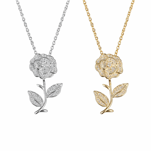 ลดกระหน่ำสร้อยคอจี้ดอกกุหลาบสร้อยคอโซ่หลายชั้นสร้อยคอเพชรสำหรับปลูกในห้องปฏิบัติการเครื่องประดับทองแข็ง14K สำหรับของขวัญผู้หญิง - Product Image 2