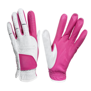 Gants de golf en cuir véritable rose et blanc, antidérapants, à enfiler, pour femmes, main droite - Product Image 1