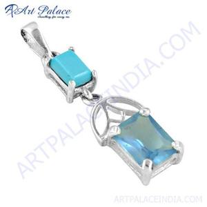 Pendentif Solitaire Art Palace en Verre Turquoise et Bleu Plaqué Argent, Charme Classique Unisexe Tendance - Product Image 4