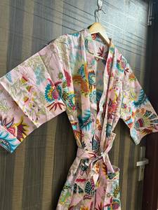 Bata Kimono de Algodón Rosa Floral para Mujer, Cuello en V, Cierre con Cordón, Ligera, Estampada, para Dama de Honor, Estilo Boho, Ropa de Dormir, Playa - Product Image 5
