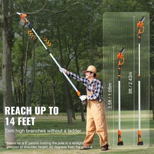 La sega a palo della batteria 2-in-1 senza fili 20V 2Ah Mini motosega 5 \ "capacità di taglio portata di 8 piedi per la potatura dei rami degli alberi include - Product Image 4
