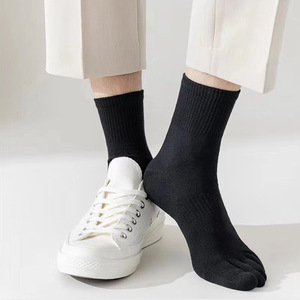 Custom Pickleball Basketball Five Toe Crew <b>Socks</b> Anti-bacterial Solid Color Breathable Cotton Knitted Cuff Logo Summer Daily - Product Image 3