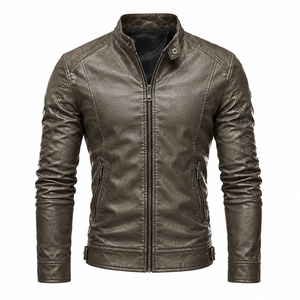 Veste en cuir véritable pour homme, fermeture éclair, veste décontractée tendance, fabrication en usine - Product Image 1