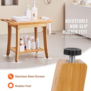 Panca da Doccia in Bambù Impermeabile 61 x 35 x 48 cm, Sedia da Bagno con Capacità di Carico di 136 kg, Ripiano Portaoggetti, Arredo Bagno - Product Image 4