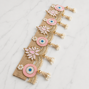 Handmade Jute Evil Eye Beaded Door Toran Pink Lotus Pearl Tassel Wall Hanging <b>Wedding</b> Home Decor Decorative Trim - Product Image 2