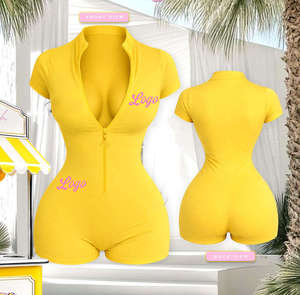 Summer Women's Short Sleeve Romper <b>Jumpsuit</b> Individual Logo Training Sports Zippered Skinny Fit 2 Piece Shorts Set Quick Pattern - Product Image 3