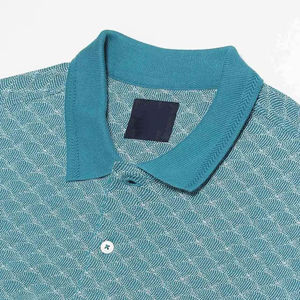 Mens Printed Polo Shirt Micro Pattern Contrast Collar Short Sleeve Breathable Cotton Blend Casual Wear - Product Image 6