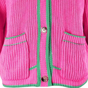 Cardigan rose Sisterhood pour homme et femme, pull en acrylique tricoté avec broderie de logo en lettres grecques, col en V, manches longues, fermeture boutonnée - Product Image 6