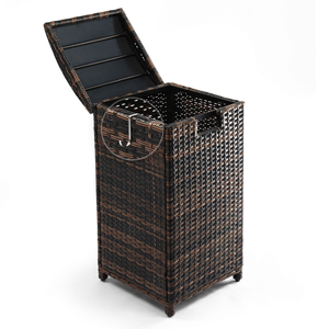Cestino per rifiuti da esterno in rattan con ruote da 33 galloni e coperchio, per veranda, giardino, terrazza, bordo piscina, marrone - Product Image 2