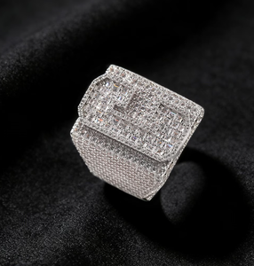Anillo de Hip Hop para Hombre, Cuadrado, Geométrico, con Incrustaciones de Moissanita, Banda Ancha de Lujo - Product Image 1