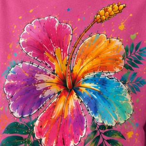Camiseta Rosa Extra Grande para Mujer con Estampado Gráfico de Flores de Hibisco Coloridas, Camiseta Casual de Algodón para Verano, Personalizada OEM ODM al por Mayor - Product Image 6