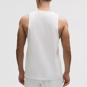 Men's <b>White</b> Sleeveless Tank <b>Top</b> Stand Collar Printed Casual Knitted Cotton Breathable Washed Embroidery Sporty Fit Workout Wear - Product Image 1