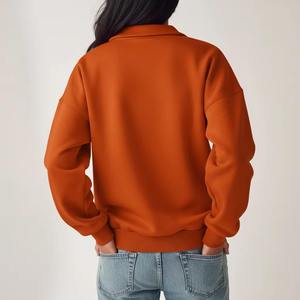 Conjunto de chándal de algodón rojo personalizado con capucha y apliques para mujer, estilo urbano, con cremallera de cuarto, talla grande, efecto lavado - Product Image 5