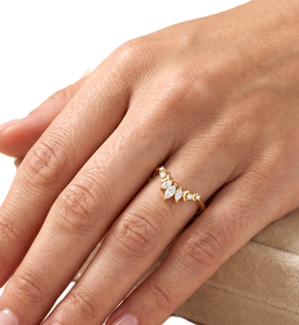 แหวนทองคำแท้ 14K ทรงมาร์คีส์และทรงกลม ประดับเพชรเลี้ยงในห้องปฏิบัติการ ดีไซน์มินิมอลลายเชฟรอน แหวนครบรอบ แหวนแฟชั่น แหวนแห่งความรัก - Product Image 5